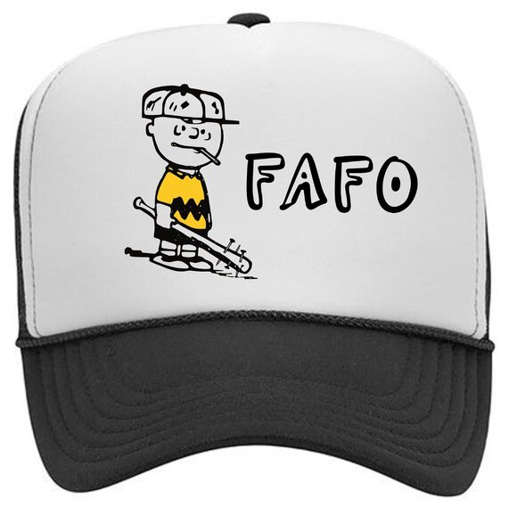 F Around Find Out Charlie Brown Foam Trucker Mesh Snapback Cap Hat - Picture 1 of 2